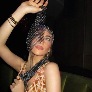 Sparkling black mesh headpiece with rhinestones for rave festivals and party events