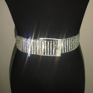 Gros plan sur une large ceinture en strass argentés avec boucle carrée en cristal