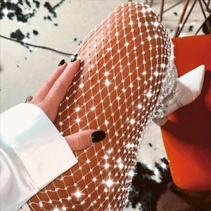 Pantalon en résille sexy avec strass et grille de cristal étincelante pour look mode