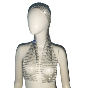Sparkling silver rhinestone mesh turban headband for women's party and festival fashion