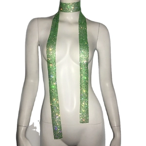 Sparkling neon green rhinestone scarf necklace for women nightclub party wear