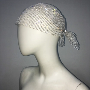 Detailed back view of sparkling rhinestone mesh headscarf with tied knot closure