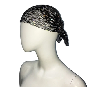 Sparkling black rhinestone mesh bandana for music festivals and party events fashion