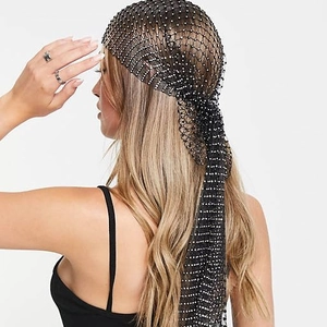 Luxueux Bonnet en Résille avec Strass Élastique Ajouré Accessoire de Coiffure Étincelant pour Festival de Musique Fête Femme Bijoux