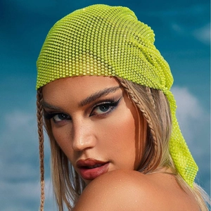 Turban résille jaune néon avec strass brillants, accessoire de tête tendance pour femme