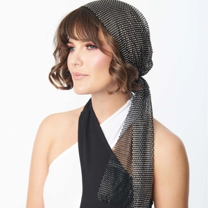 Sparkly rhinestone mesh headpiece with long fringe tassels for music festival parties