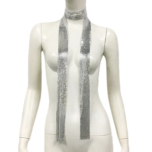 Silver sequin mesh choker scarf with metallic glitter for festival and punk party outfits