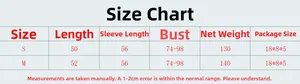 Size chart for rhinestone fishnet top including length, sleeve, and bust measurements