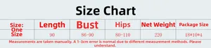 Size chart for sparkling mesh bikini cover-up dress showing length and measurements
