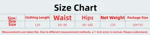 Detailed size chart for rhinestone mesh skirt showing length, waist and hip measurements