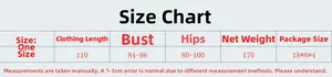 Size chart showing length, bust, and hip measurements for the fishnet dress