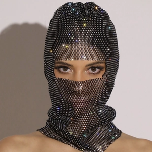 Sparkling rhinestone mesh balaclava face mask with eye opening for rave festivals