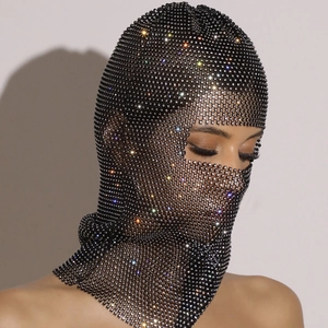 Luxurious rhinestone mesh balaclava with sparkling crystals and full head coverage