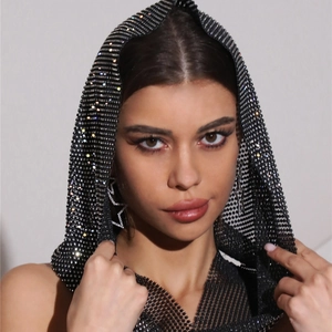 Sparkly rhinestone mesh hood headpiece with black base for women's fashion party accessory