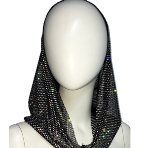 Elastic black mesh hood hat with colorful sparkling rhinestones for women hair accessory