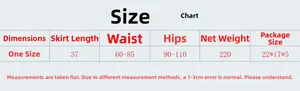 Size chart for rhinestone fishnet mini skirt with waist and hip measurements