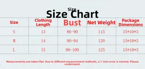 Size chart for sequin chain crop top showing S, M, L measurements in centimeters