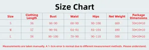 Size chart for rhinestone mini dress showing length, bust, waist, and hip measurements