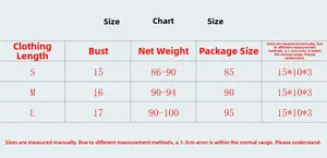 Detailed size guide table with length and bust measurements for chain tassel crop tops