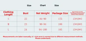 Size chart showing length, bust, and weight for the American style metal chain tank top