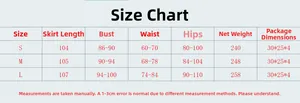 Detailed size chart for sexy three-piece bikini and skirt set with measurements