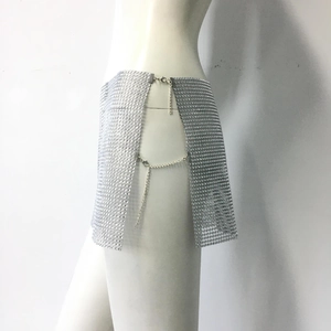 Detail of silver sequin mesh skirt with adjustable metal chain and lobster clasp closure