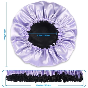 Detailed size chart of the satin hair bonnet showing 14.3 inch diameter and elastic band