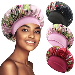 Women's Satin Floral Sleep Bonnet With Wide Elastic Band For Hair Protection Botanical Print Soft Breathable Nightcap