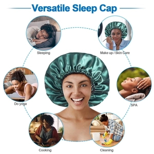 Versatile dark green satin sleep cap for night hair care, yoga, skin care, and spa use