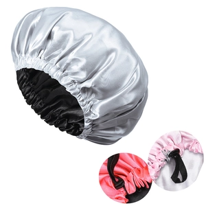 Detail of adjustable elastic drawstring and buckle on double-layer satin sleep bonnet