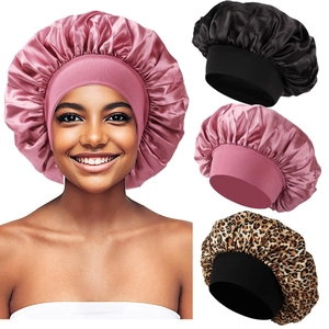 Damen Satin Schlafmütze Mit Breitem Band Zum Haarschutz Weiche Elastische Nachtmütze Plissee Seidenähnliche Kopfbedeckung