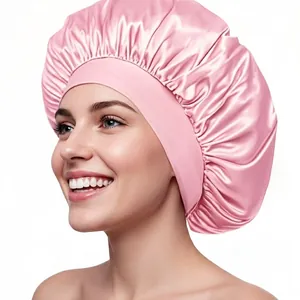Rosa Satin Schlafhaube mit breitem elastischem Band für Haarschutz und erholsamen Schlaf
