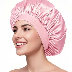 Women Satin Sleep Bonnet Wide Elastic Band Hair Care Nightcap For Sleeping Beauty Hair Protection Head Cover Headwear