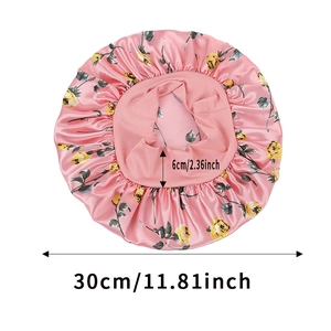 Bonnet de nuit en satin fleuri rose avec bande élastique de 6cm et diamètre de 30cm