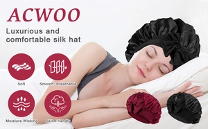 Detail showing high-elasticity satin silk sleep caps with luxury bow tie for hair protection