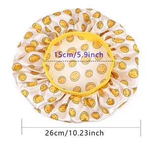 Kids satin bonnet with yellow smiley face print and dimensions 10.23 inch width