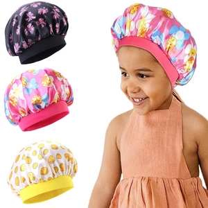 Kids Satin Sleeping Cap Soft Hair Care Night Bonnet Infant Toddler Floral Print Wide Elastic Band Head Wrap Round Hat