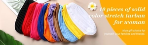 Lot de 10 turbans élastiques pour femmes en couleurs unies, présentation à plat