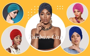 Collage de bonnets turban élastiques en cinq couleurs avec un détail de nœud torsadé