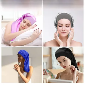 Bonnet de nuit en satin à large bande pour cheveux longs pour sommeil et maquillage