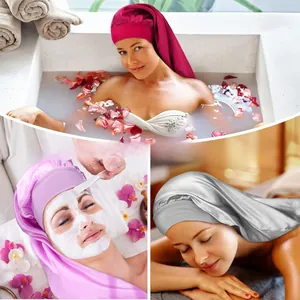 Détails du bonnet de nuit en satin pour cheveux longs en rose, lilas et gris argenté brillant