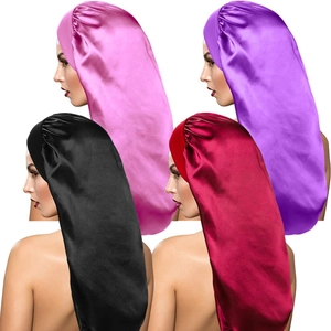 Lot de 4 bonnets de nuit longs en satin à large bande élastique pour soin des cheveux