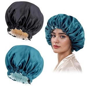 Adjustable Double Layer Satin Sleep Bonnet For Women Soft Silk-Like Hair Care Night Cap Bath Shower Hat Solid Color Headwear