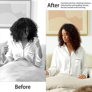 Comparison showing reduced frizz and hydrated hair after using silk satin hair sleep cap