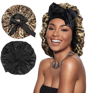 Lot de bonnets en satin élastique avec grand nœud, motif léopard et design noir pur