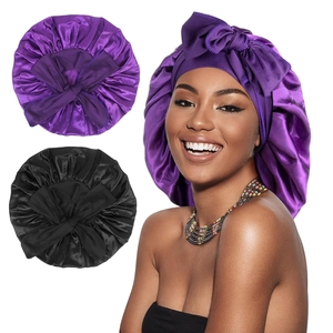 Women Satin Sleep Bonnet With Long Ribbon Bowknot Crisscross Nightcap Silk Feel Hair Care Wrap For Curly Hair Home Use Hat