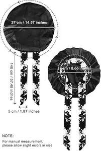 Detailed size chart showing cap diameter and strap dimensions for printed satin sleep cap