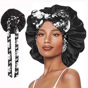 Women Satin Sleep Bonnet With Long Ribbon Bow Elastic Wide Band Hair Care Cap Floral Leopard Print Night Sleeping Hat