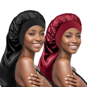 Long Satin Sleep Bonnet For Women Hair Care Wide Elastic Band Protective Night Cap For Braids Curly Hair Solid Color