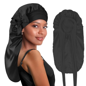 Bonnet de Nuit Long en Satin pour Femmes Avec Nœud Bande Élastique Protection des Cheveux Soyeux pour Tresses Bouclées